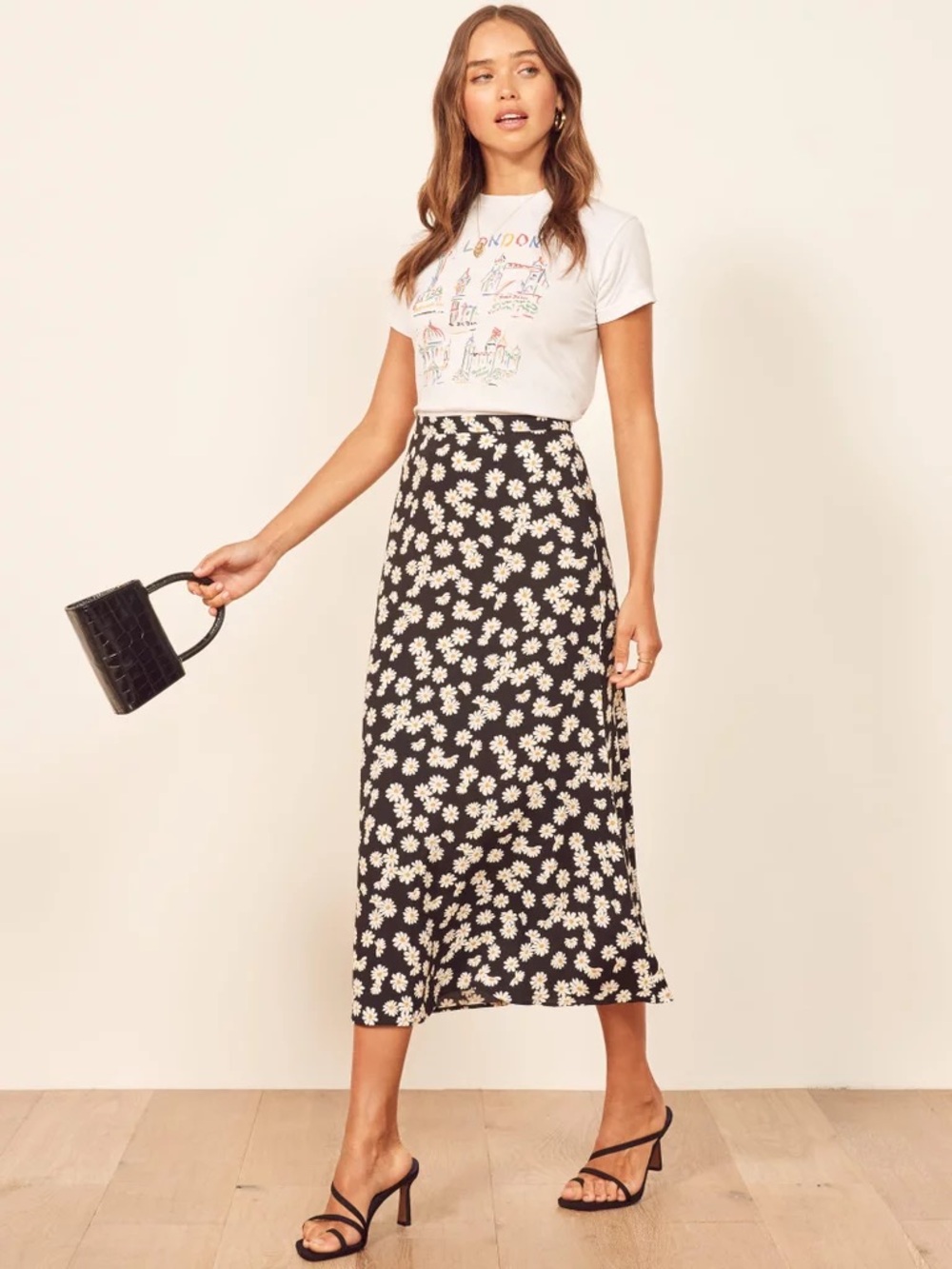 Reformation Bea Midi Skirt in Daisy Chain - Size 0